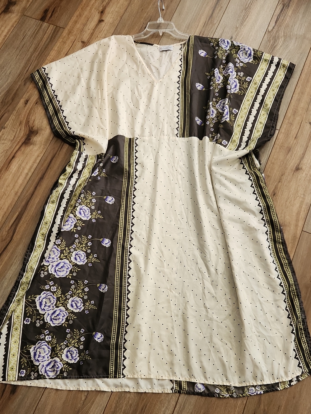 Kantha Bae Womens Silky Boho Tunic Dress Free Sze Ivory Lavender Floral Pockets
